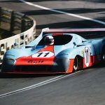 Bell sweeps through the Esses in the Gulf Mirage, on his way to his first victory at Le Mans in 1975