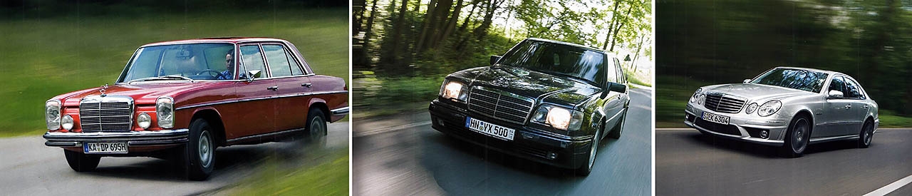 Mercedes Benz 280E W114, E500 W124 and E63 AMG W211 1000bhp Classic comparison test