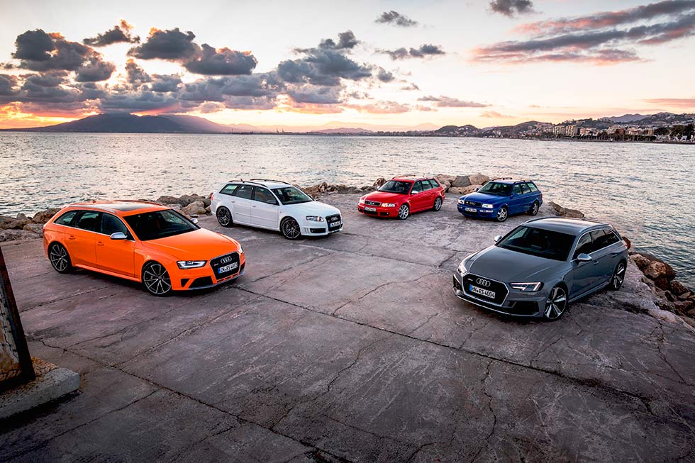 All generations of Audi RS2/RS4 B4/8C, B5, B6, B7,B8 and B9