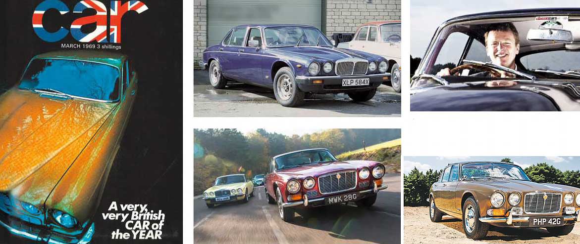 Jaguar luxury class: Series 1 XJ leads a Series 2 Daimler Sovereign Coupé and Series 3 V12