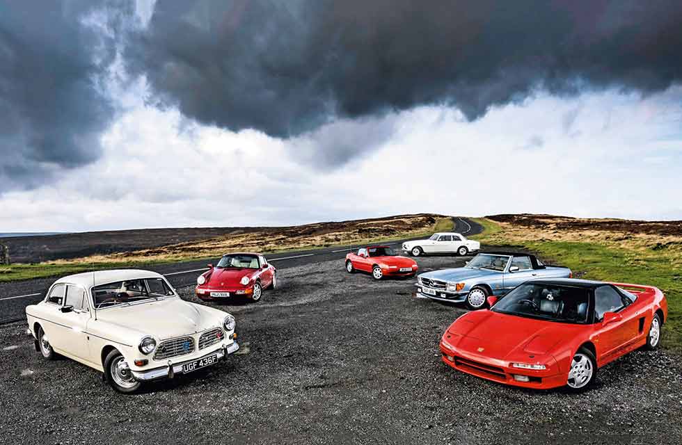 Yorkshire Moors in the Mercedes-Benz ‘R107’ SL, Porsche 911 964, Bristol 411, Honda NSX, Mazda MX5 and Volvo Amazon to test the theory