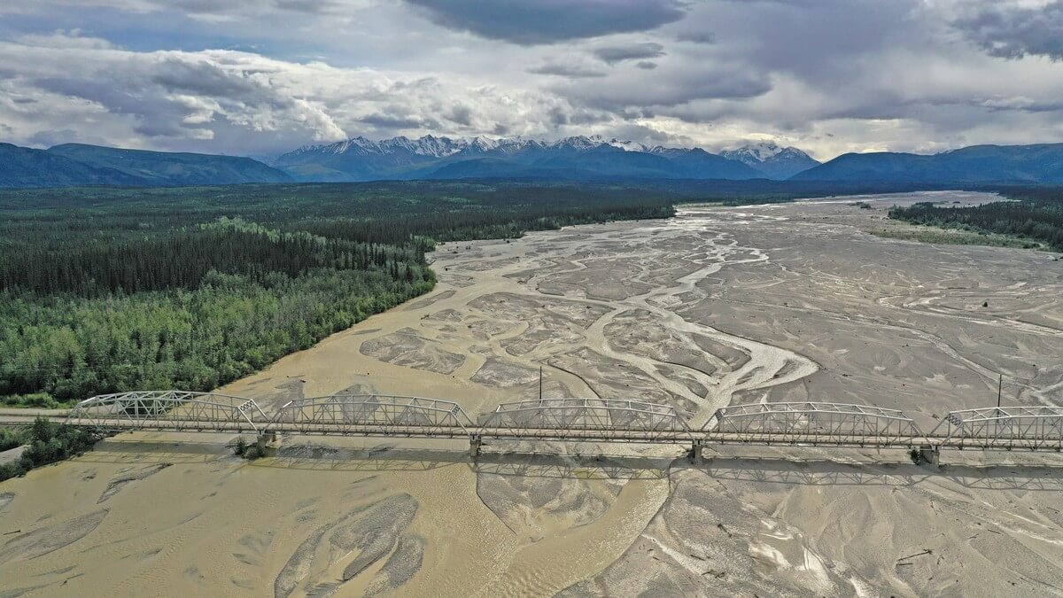 Aerial view of Delta river in Alaska